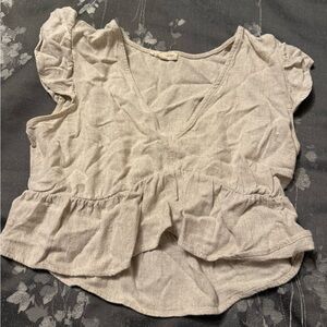 PacSun La Hearts Cream Ruffle Sleeve Linen Top Size Small